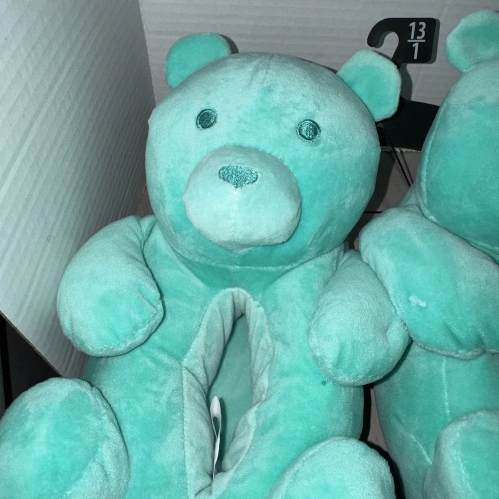 Kids Turquoise Bear House Slippers . Size 13/1 NWT